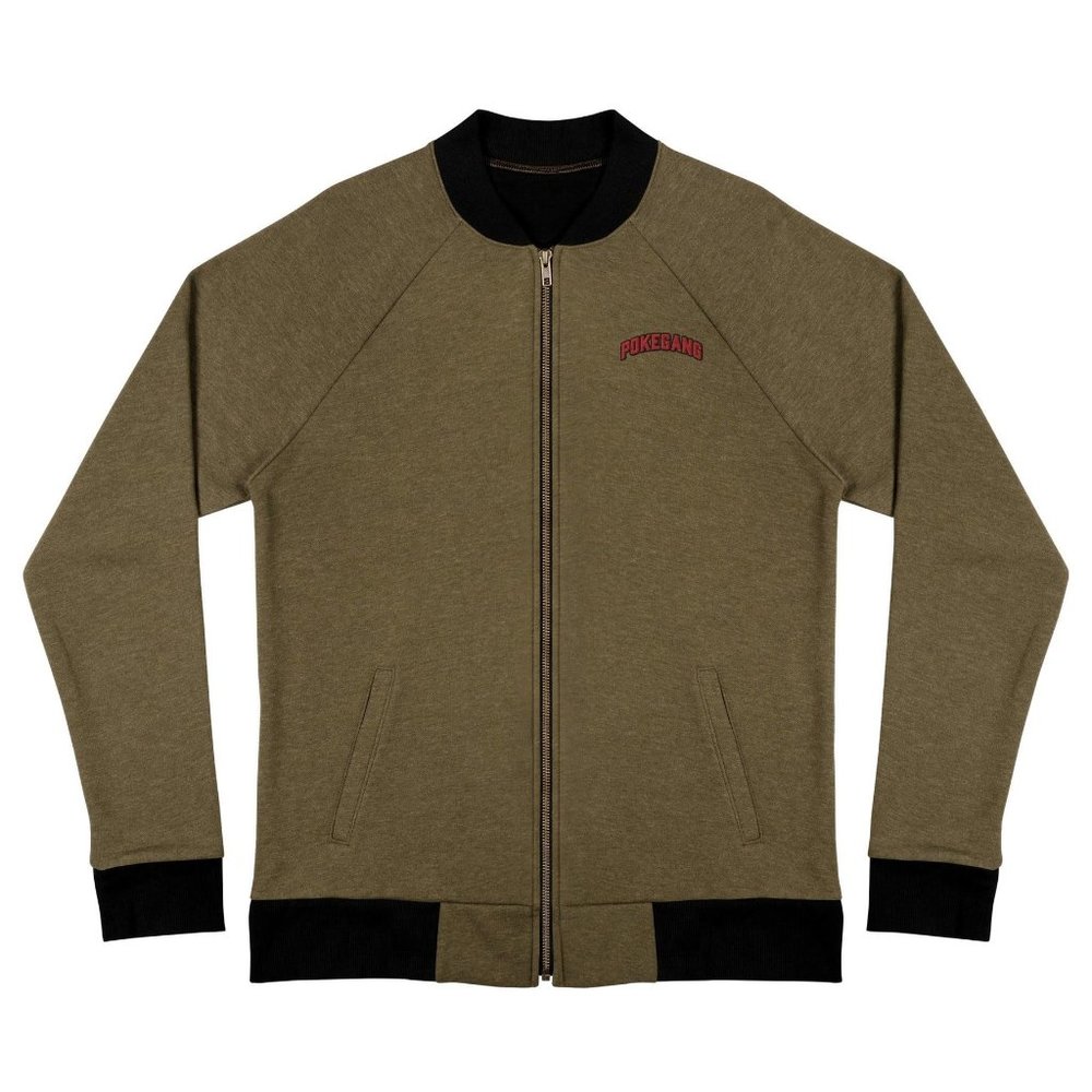 PokeGang Unisex Heather Military Green Long Sleeve Full Zipped Bomber Jacket